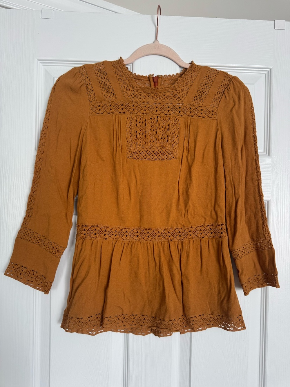 Point Sur Crochet Lace Peplum Top - Mustard
